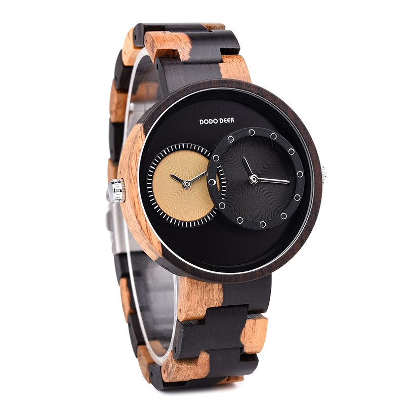 Men's watches wood watch double movement GMT dual time large dial-Birthstone Jewelry