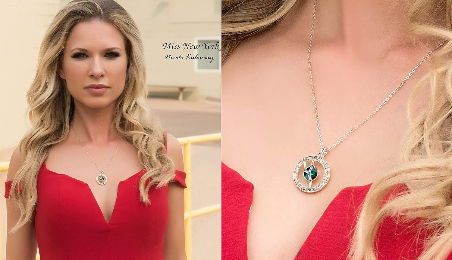 Gold or Rose Gold Plated Zodiac Crystal Pendant Necklace