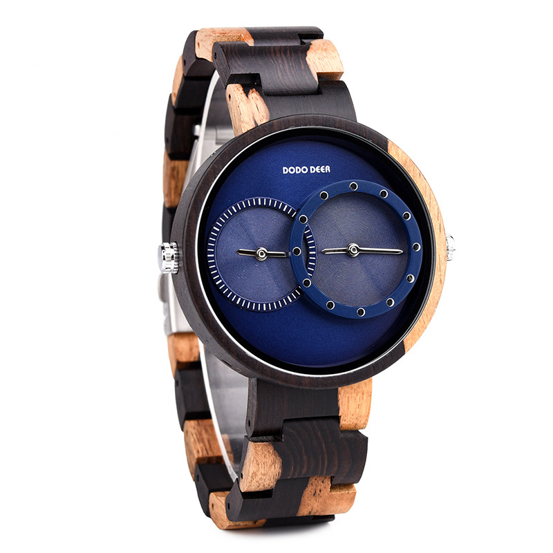 Men's watches wood watch double movement GMT dual time large dial-Birthstone Jewelry
