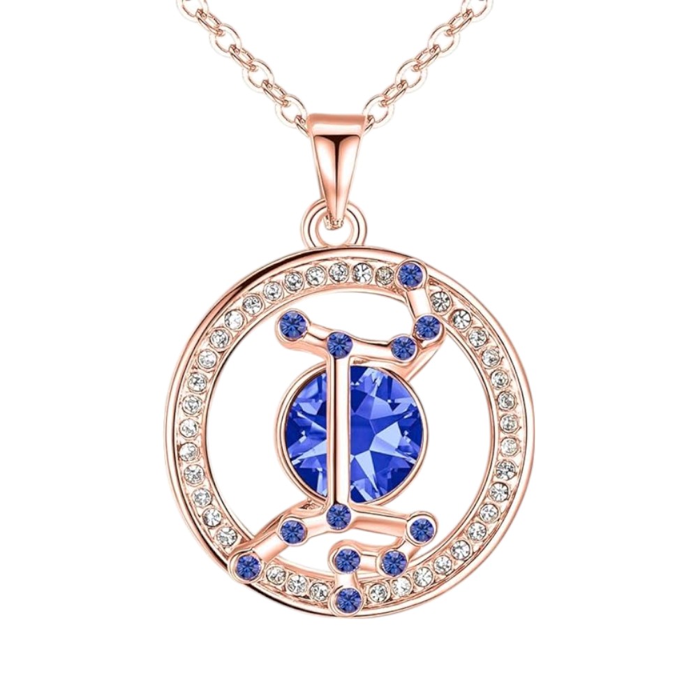 Gold or Rose Gold Plated Zodiac Crystal Pendant Necklace