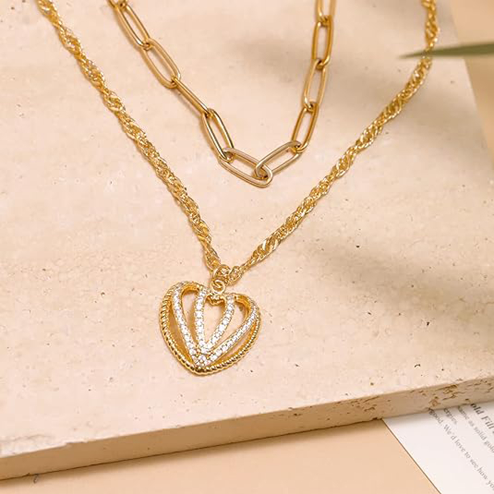 Layered Gold Heart Necklace 18K Gold Plated-Birthstone Jewelry