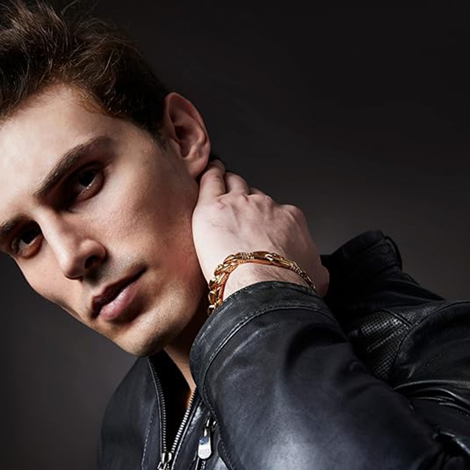 Steel Men's link Bracelet Silver Black-Birthstone Jewelry