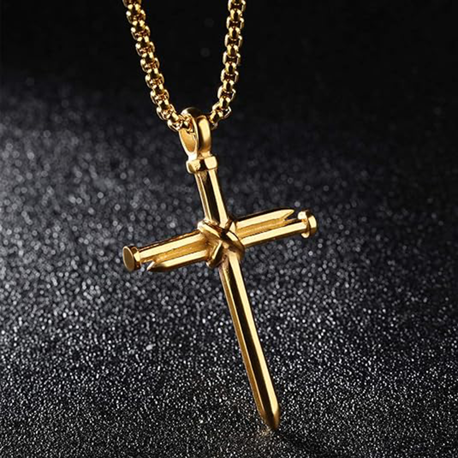 Men's Stainless Steel Nail Cross Pendant Necklace-Birthstone Jewelry