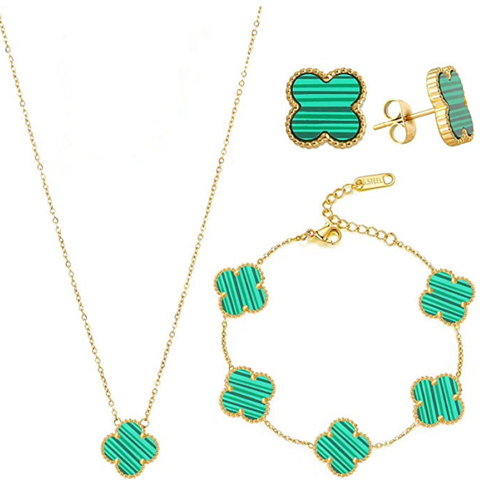  18K Gold Plated Jewelry Four Leaf Clover Necklace Set for Women