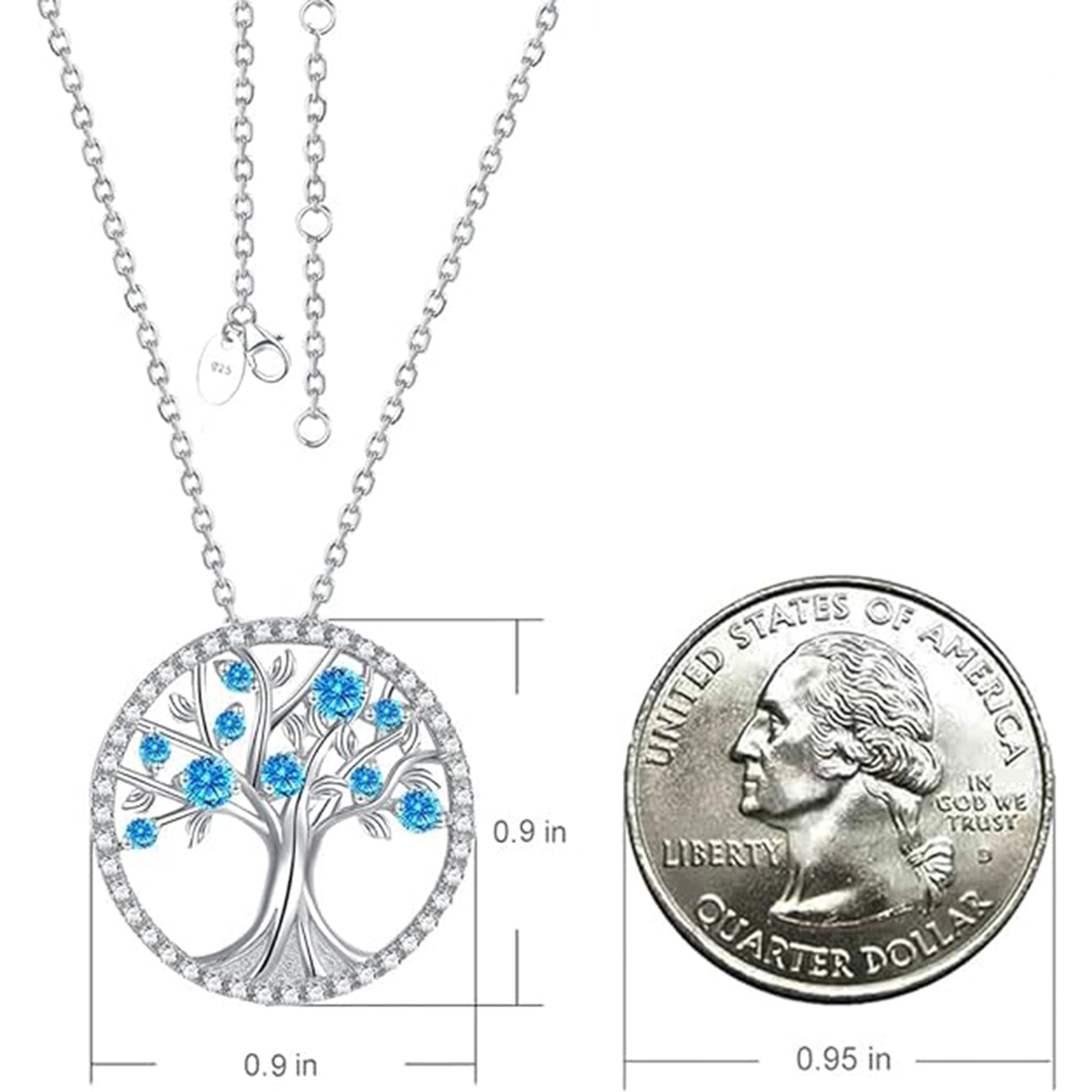 December Birthstone Tree of Life Necklace, Tree Coin Pendant Necklace
