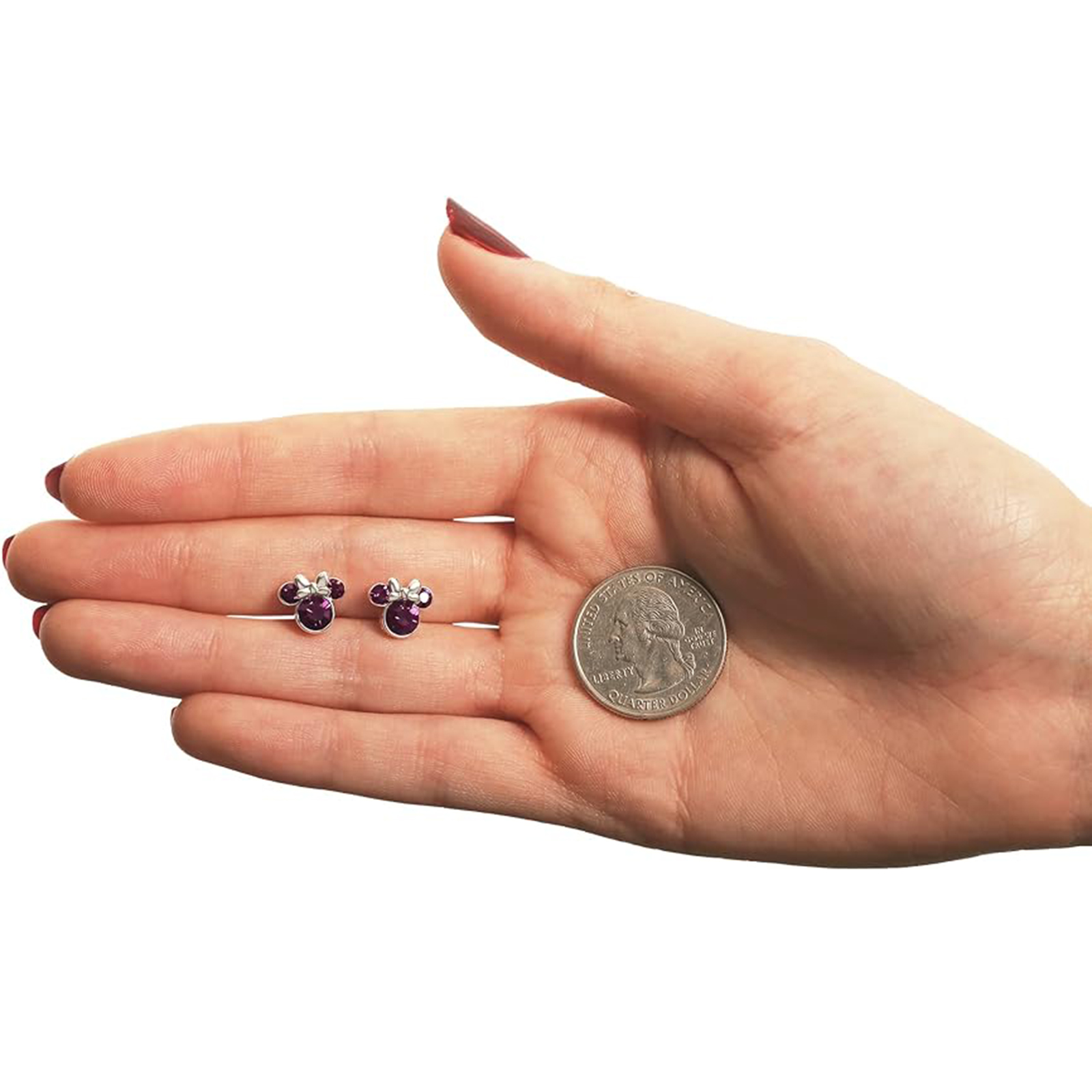 February Birthstone Womens Minnie Mouse Birthstone Stud Earrings-Birthstone Jewelry