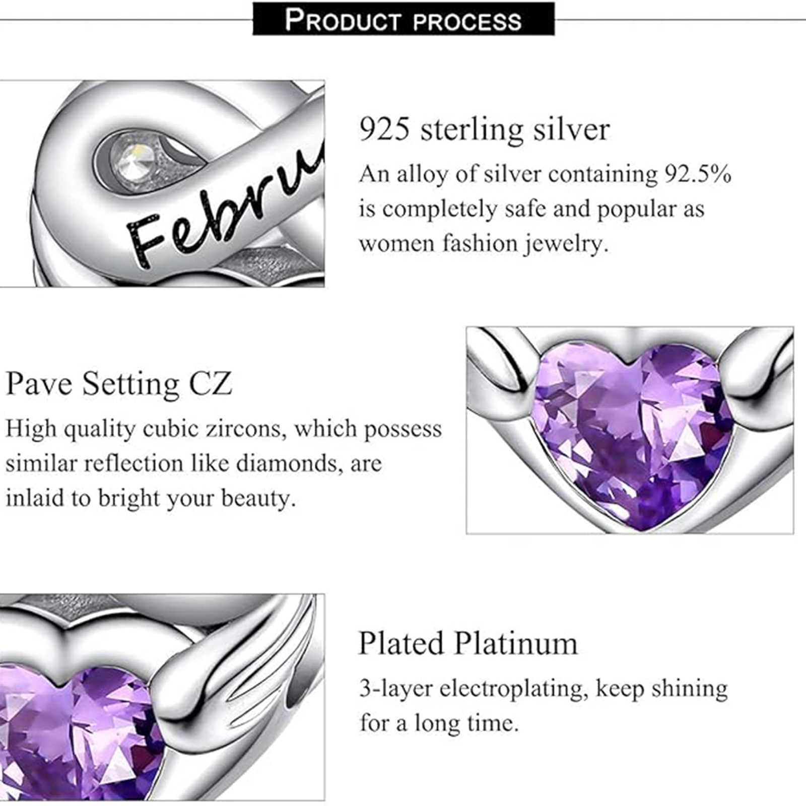 February Amethyst Heart Charm Bracelet – Infinite Love Gift