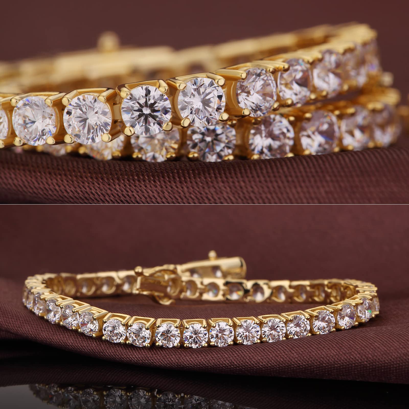 14k Gold Plated Cubic Zirconia Tennis Bracelet | Size 6.5-7.5 Inch-Birthstone Jewelry