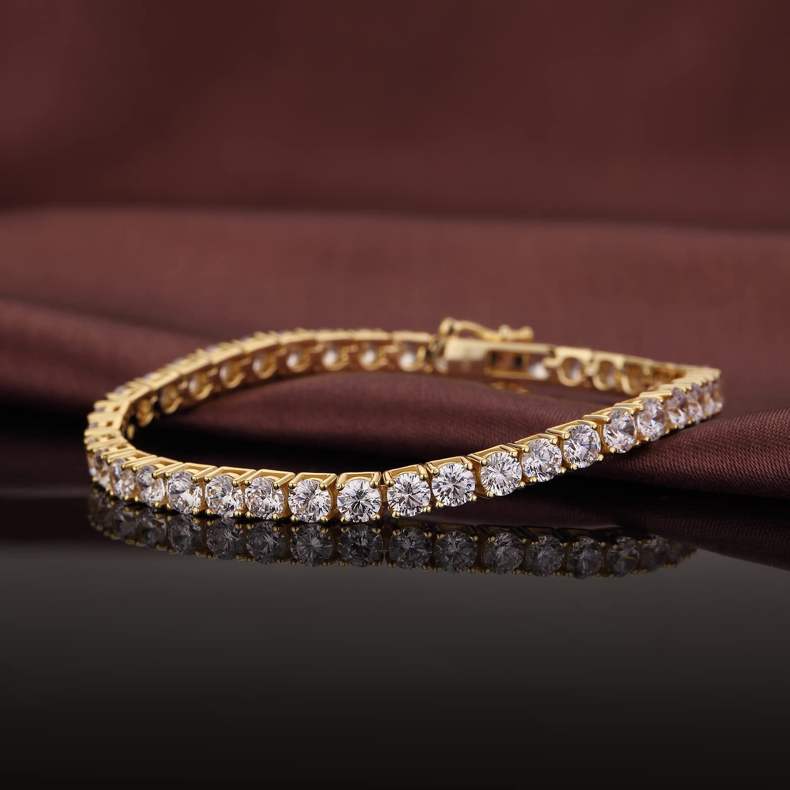 14k Gold Plated Cubic Zirconia Tennis Bracelet | Size 6.5-7.5 Inch-Birthstone Jewelry