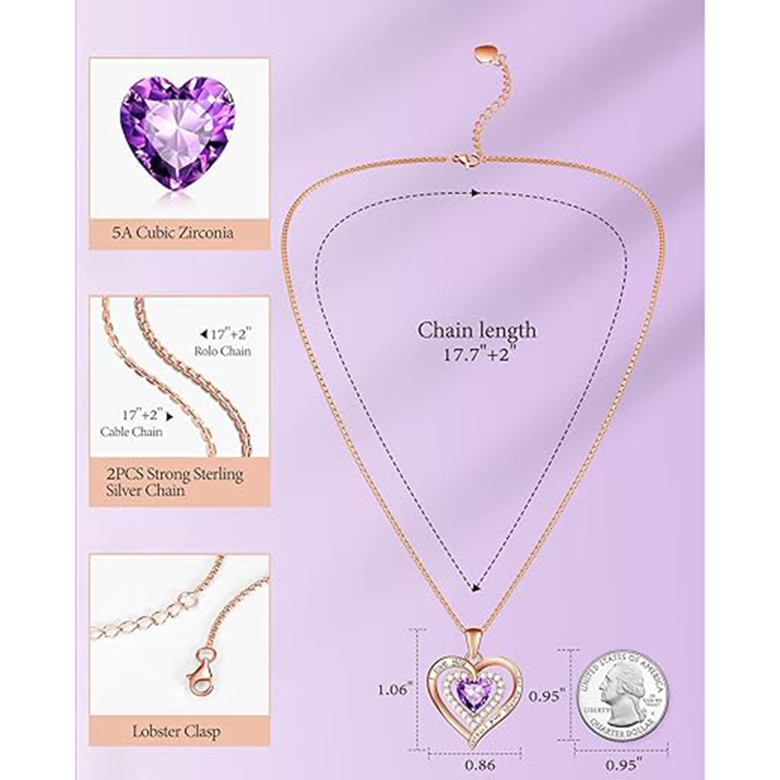 February Amethyst Birthstone Necklace in 18K Gold – Mom Gift