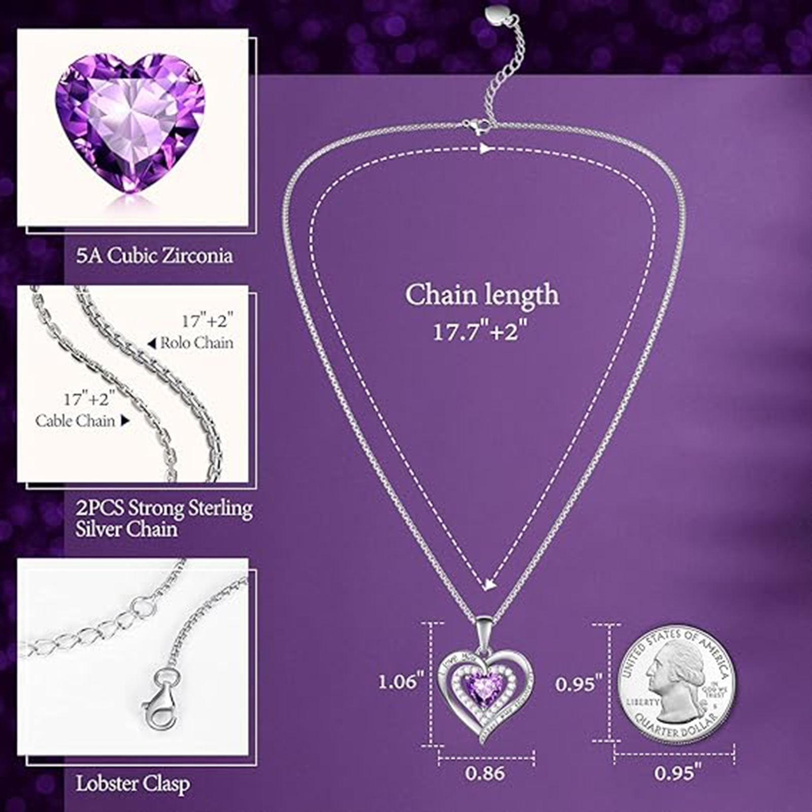 February Birthstone 925 Sterling Silver Birthstone Necklace