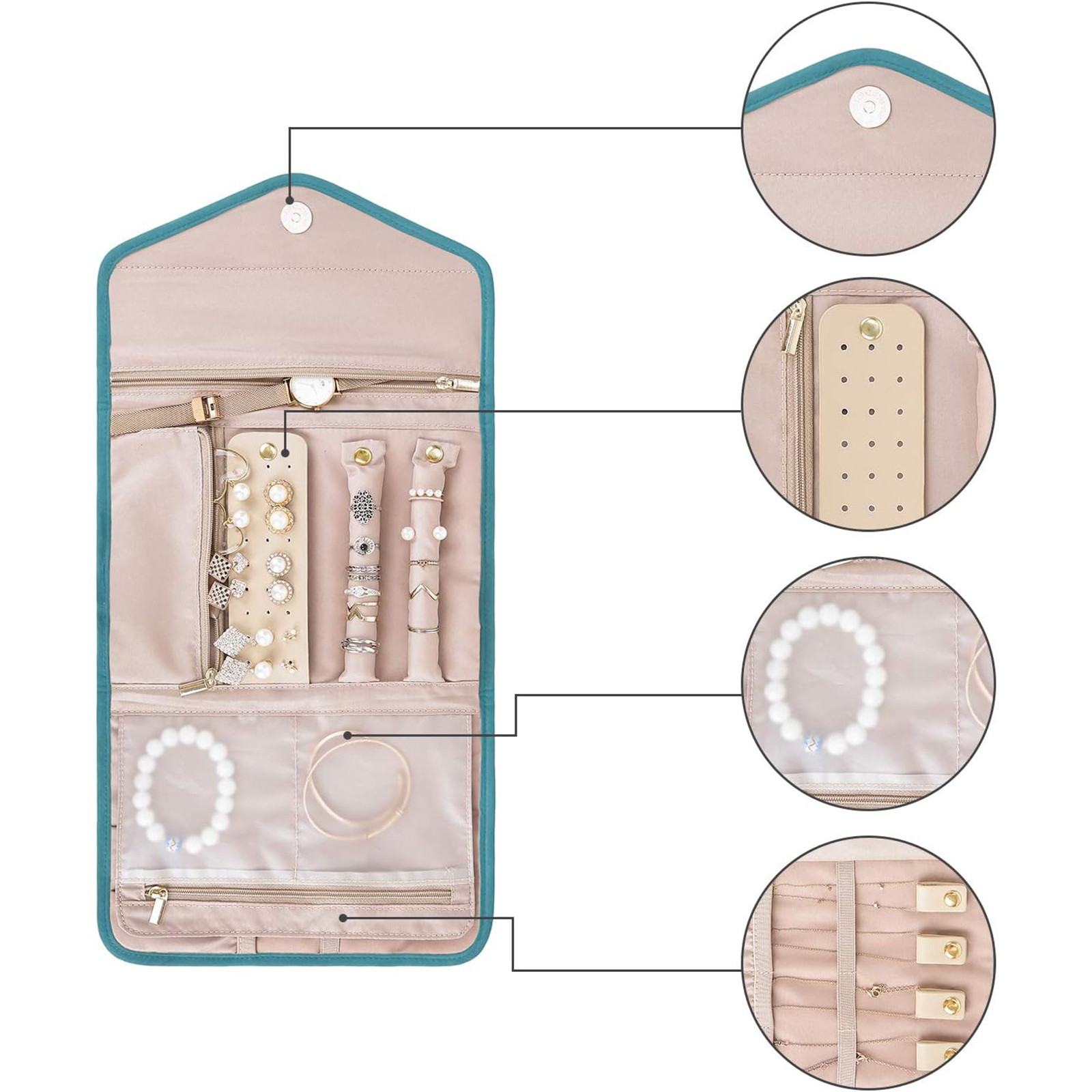 Travel Jewelry Organizer Case Foldable Jewelry Roll-Birthstone Jewelry