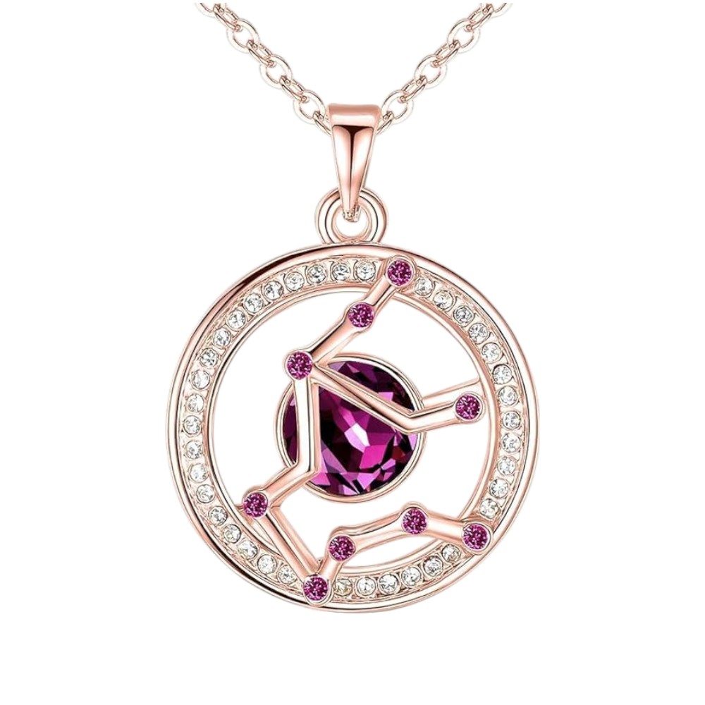 Gold or Rose Gold Plated Zodiac Crystal Pendant Necklace