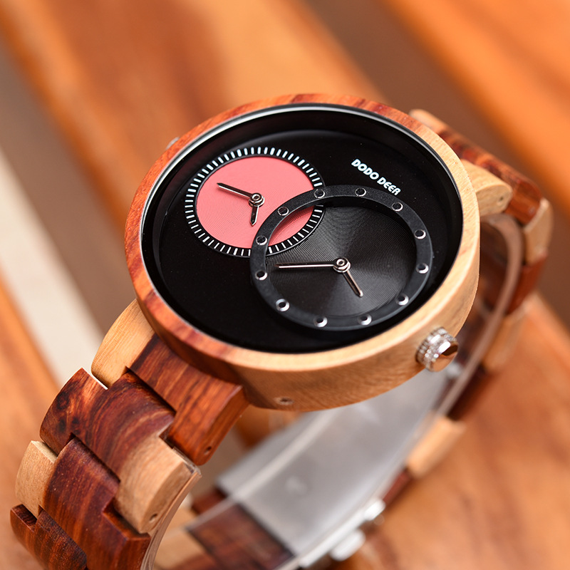 Men's watches wood watch double movement GMT dual time large dial-Birthstone Jewelry