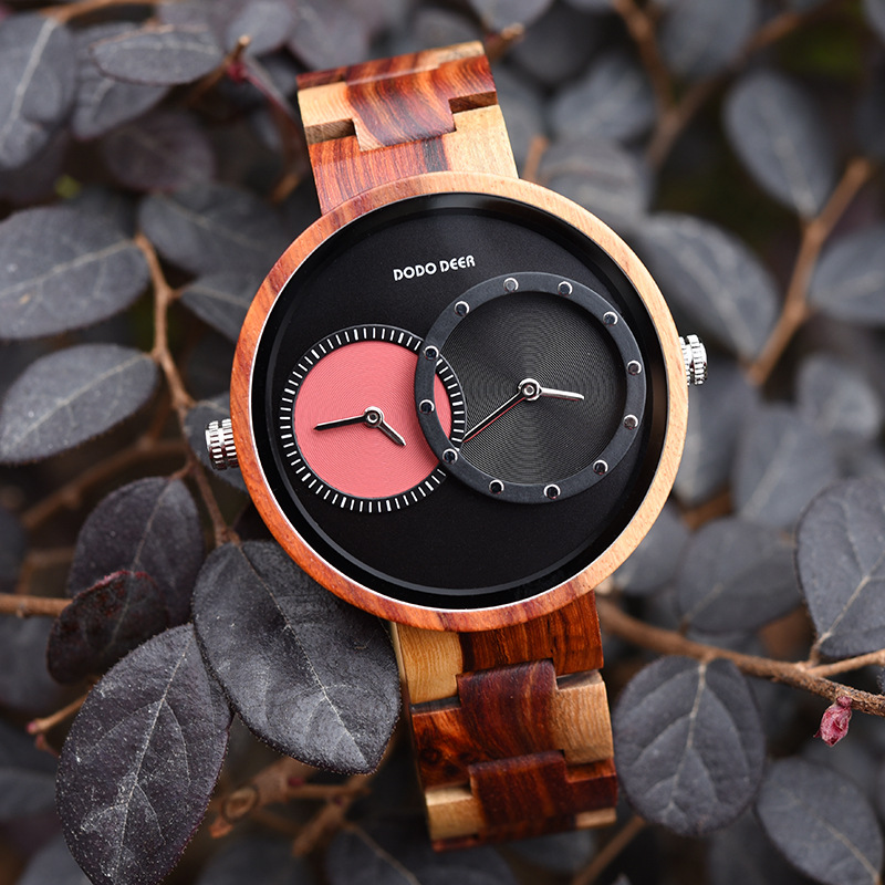 Men's watches wood watch double movement GMT dual time large dial-Birthstone Jewelry