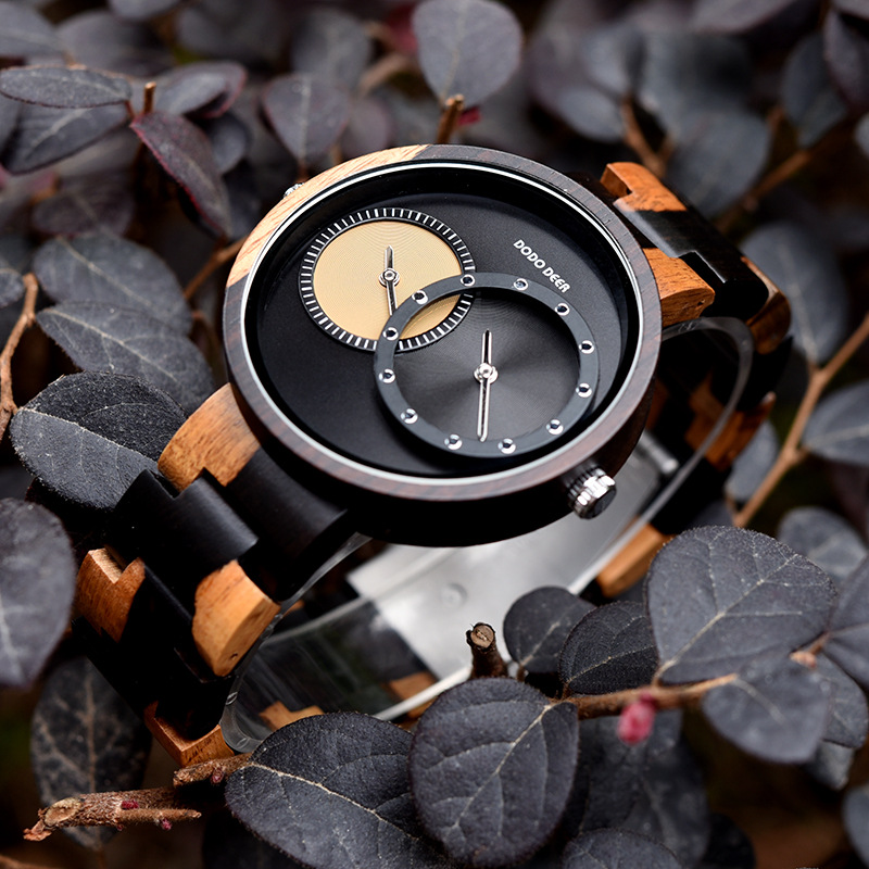 Men's watches wood watch double movement GMT dual time large dial-Birthstone Jewelry