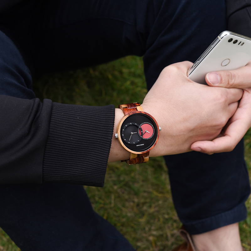 Men's watches wood watch double movement GMT dual time large dial-Birthstone Jewelry