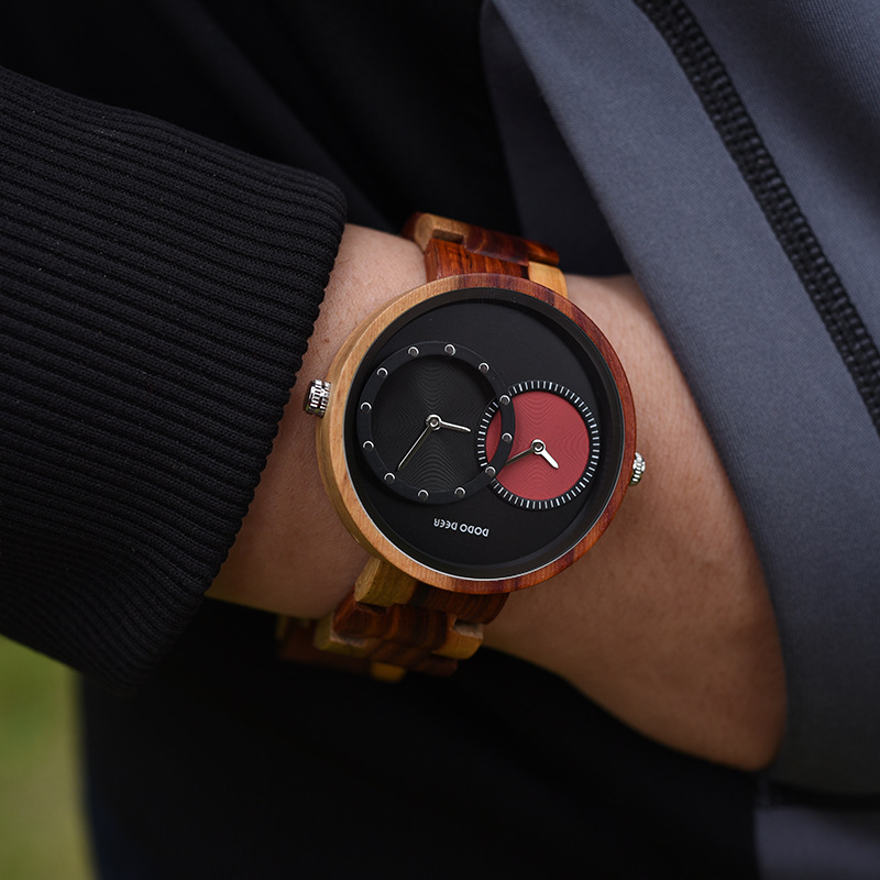 Men's watches wood watch double movement GMT dual time large dial-Birthstone Jewelry