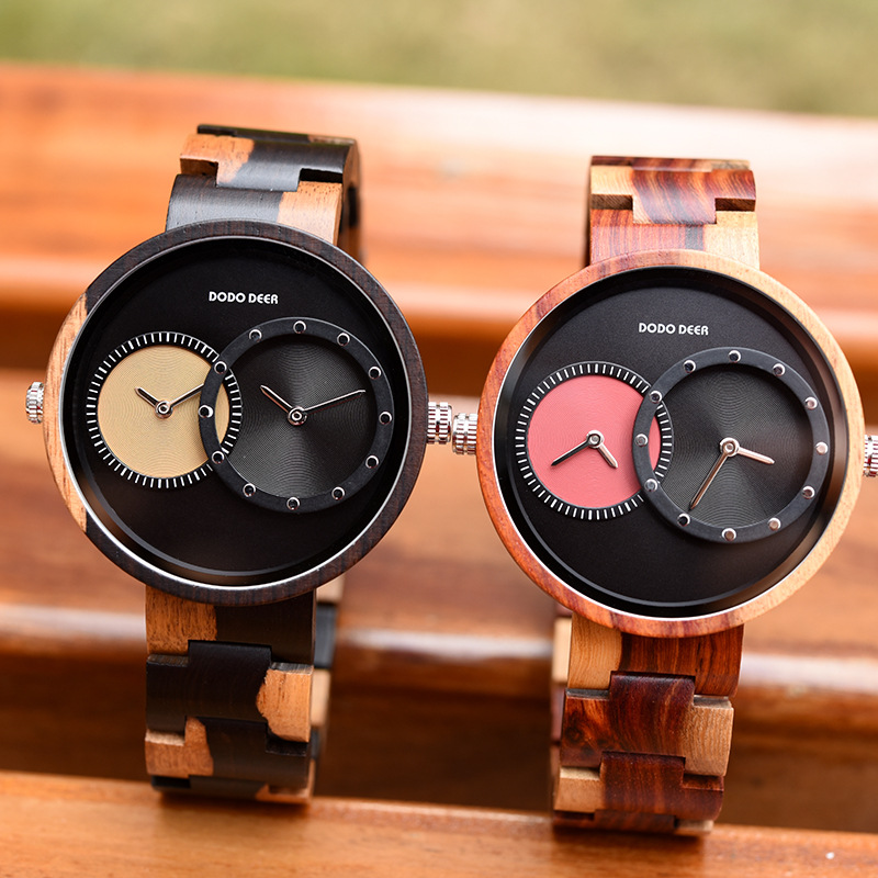 Men's watches wood watch double movement GMT dual time large dial-Birthstone Jewelry