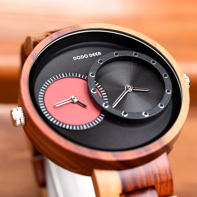Men's watches wood watch double movement GMT dual time large dial-Birthstone Jewelry