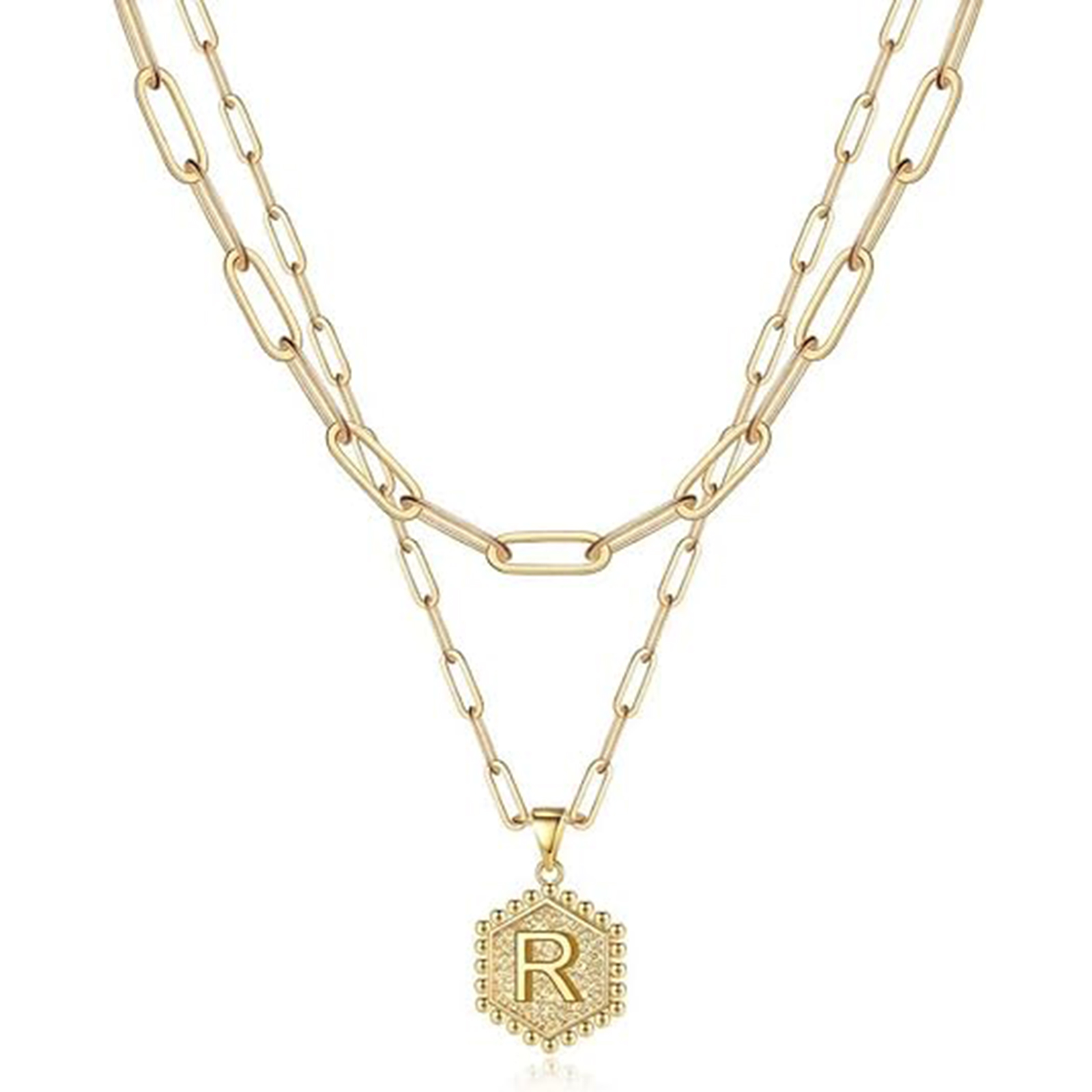 14K Gold Plated Hexagonal Letter Necklace