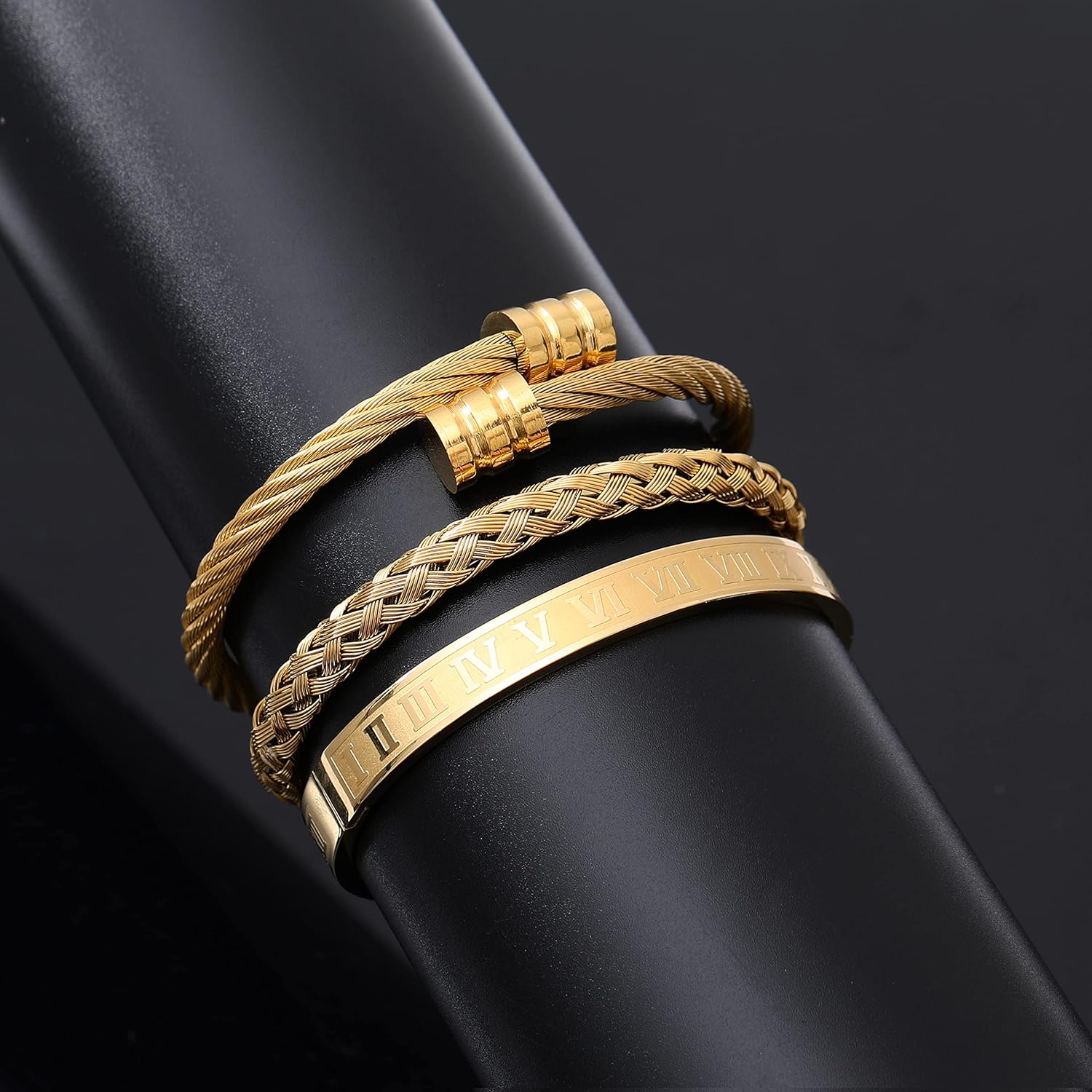 Men's Gold Plated Stacking Bracelet-Birthstone Jewelry