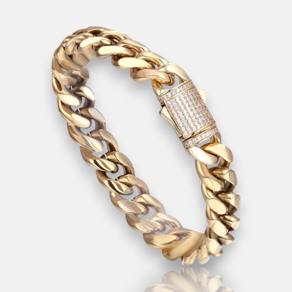  14K Gold Plated Stainless Steel Hip Hop Jewelry Men's Bracelet