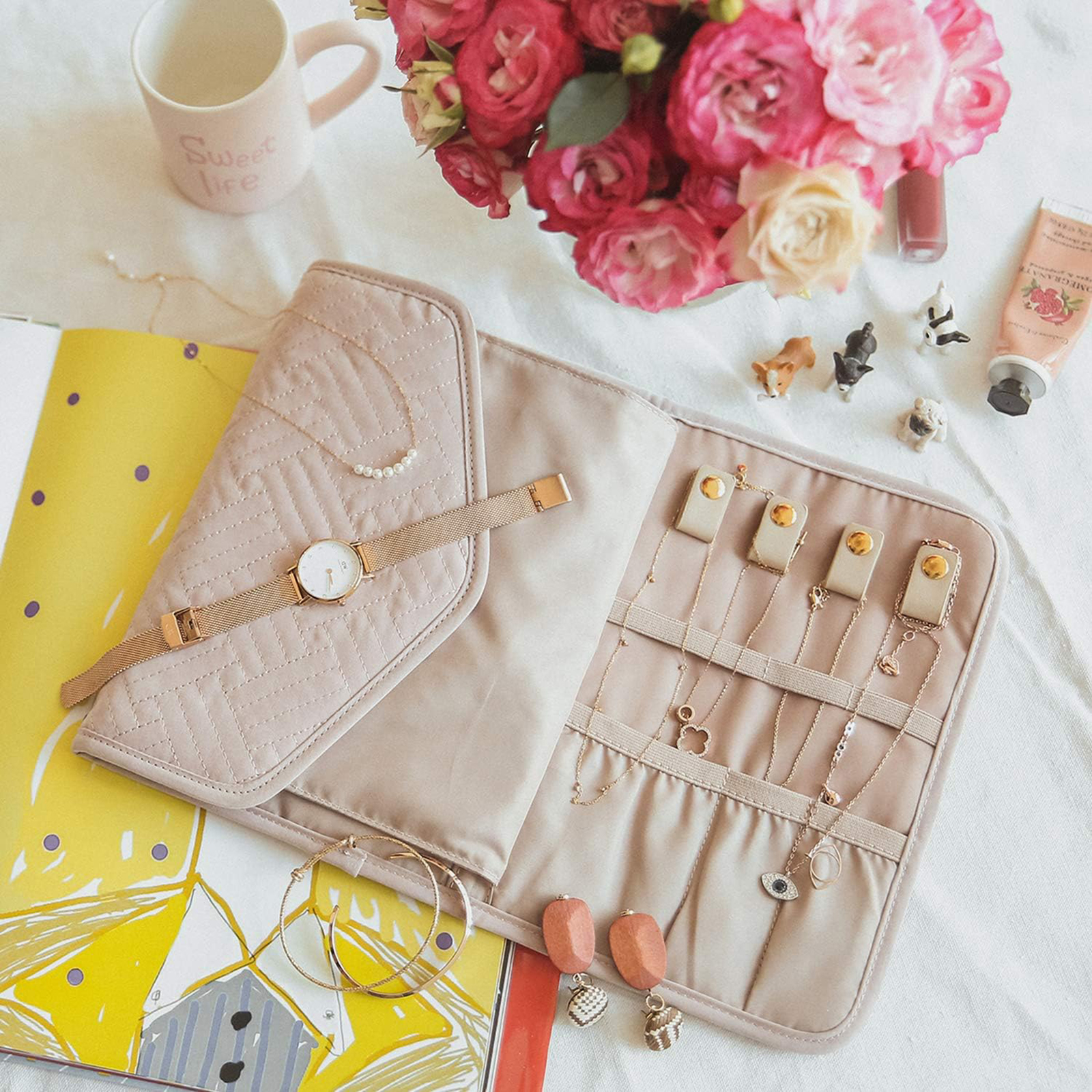 Travel Jewelry Organizer Case Foldable Jewelry Roll-Birthstone Jewelry