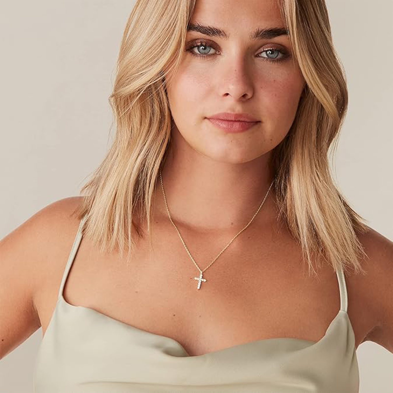 14K Gold Plated Cubic Zirconia Necklace / Silver Cross Necklace-Birthstone Jewelry