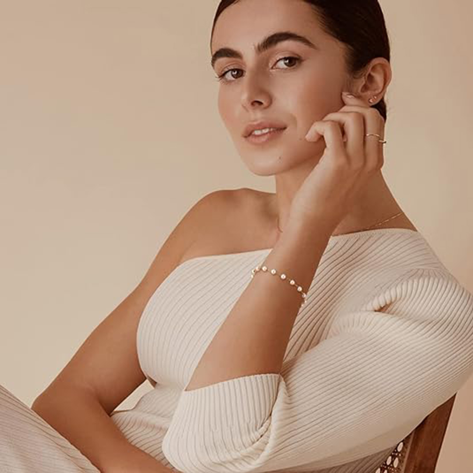 Chain Bracelet Gold Link 14K Gold Plated Dainty Pearl Bracelet Simple 