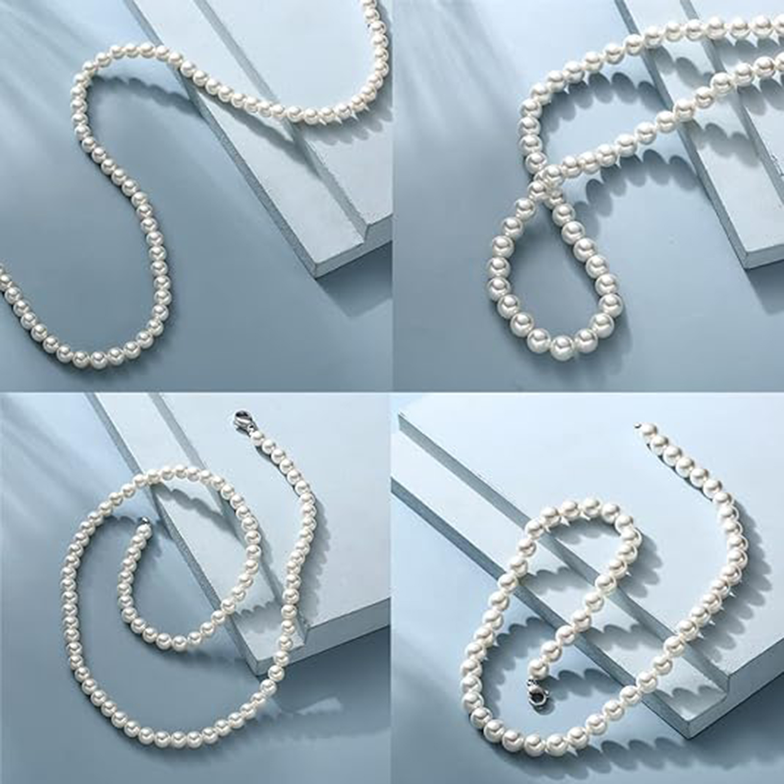 Men's white round pearl fashion necklace