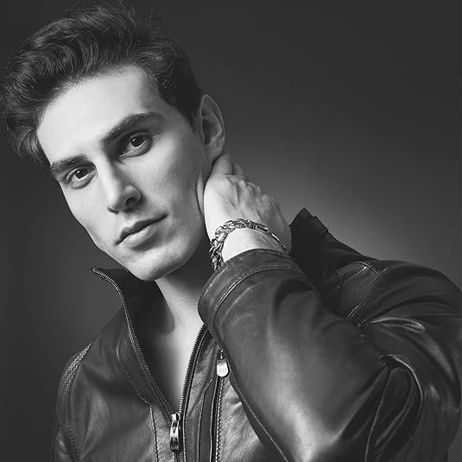 Steel Men's link Bracelet Silver Black-Birthstone Jewelry