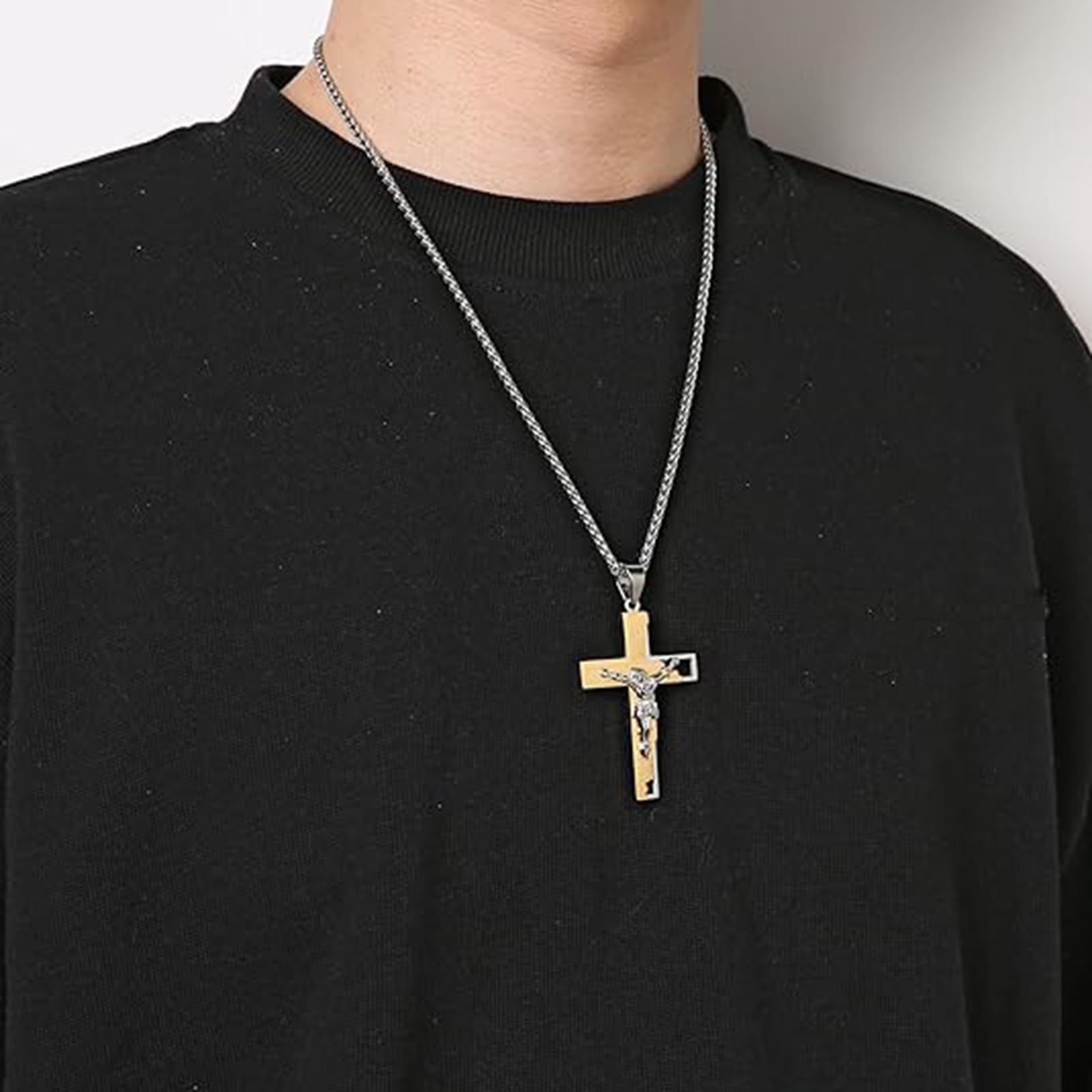 Men's Stainless Steel Cross Crucifix Bible Prayer Pendant Necklace 22+2" Chain-Birthstone Jewelry