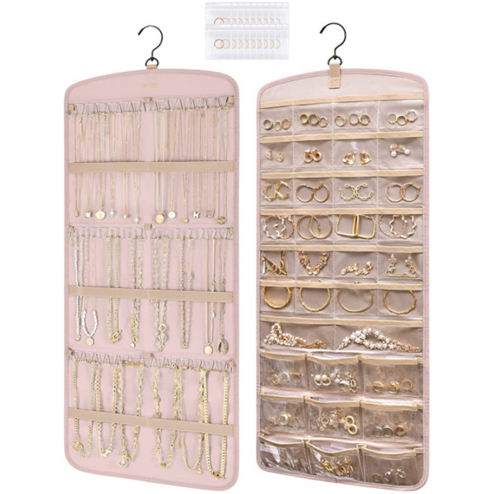 Double-Sided Hanging Jewelry Roll – Metal Hook Earring Organizer