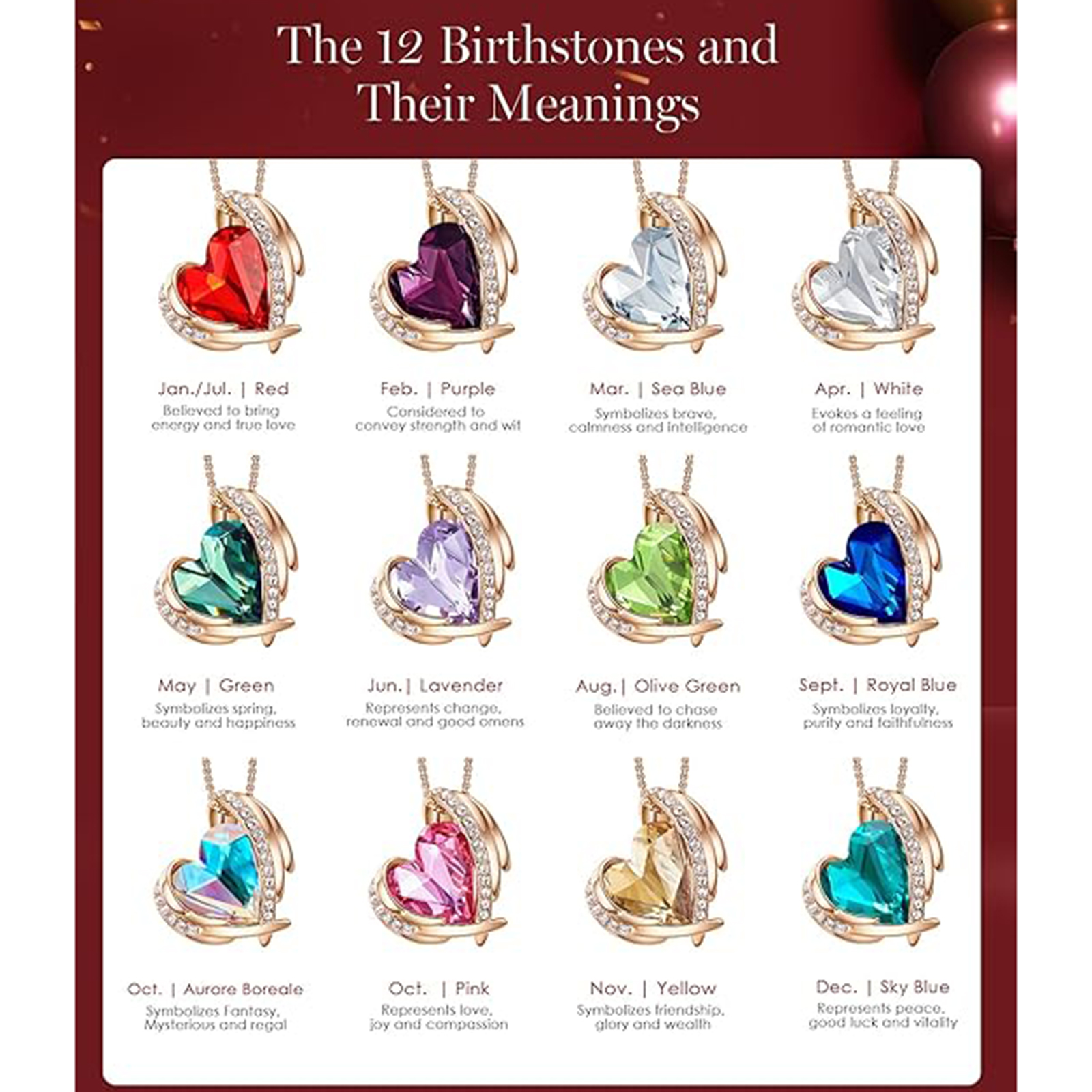 March Birthstone Heart Pendant Necklaces-Taurus Birthstone