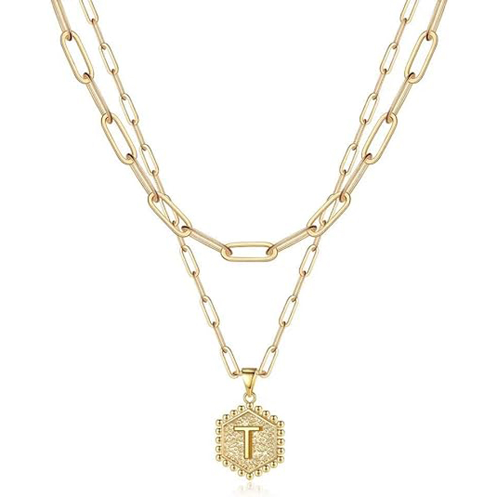 14K Gold Plated Hexagonal Letter Necklace