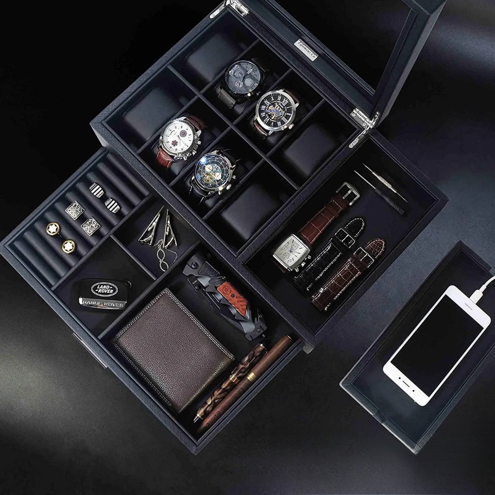 Carbon Fiber Men's Jewelry Desktop Organizer-Birthstone Jewelry