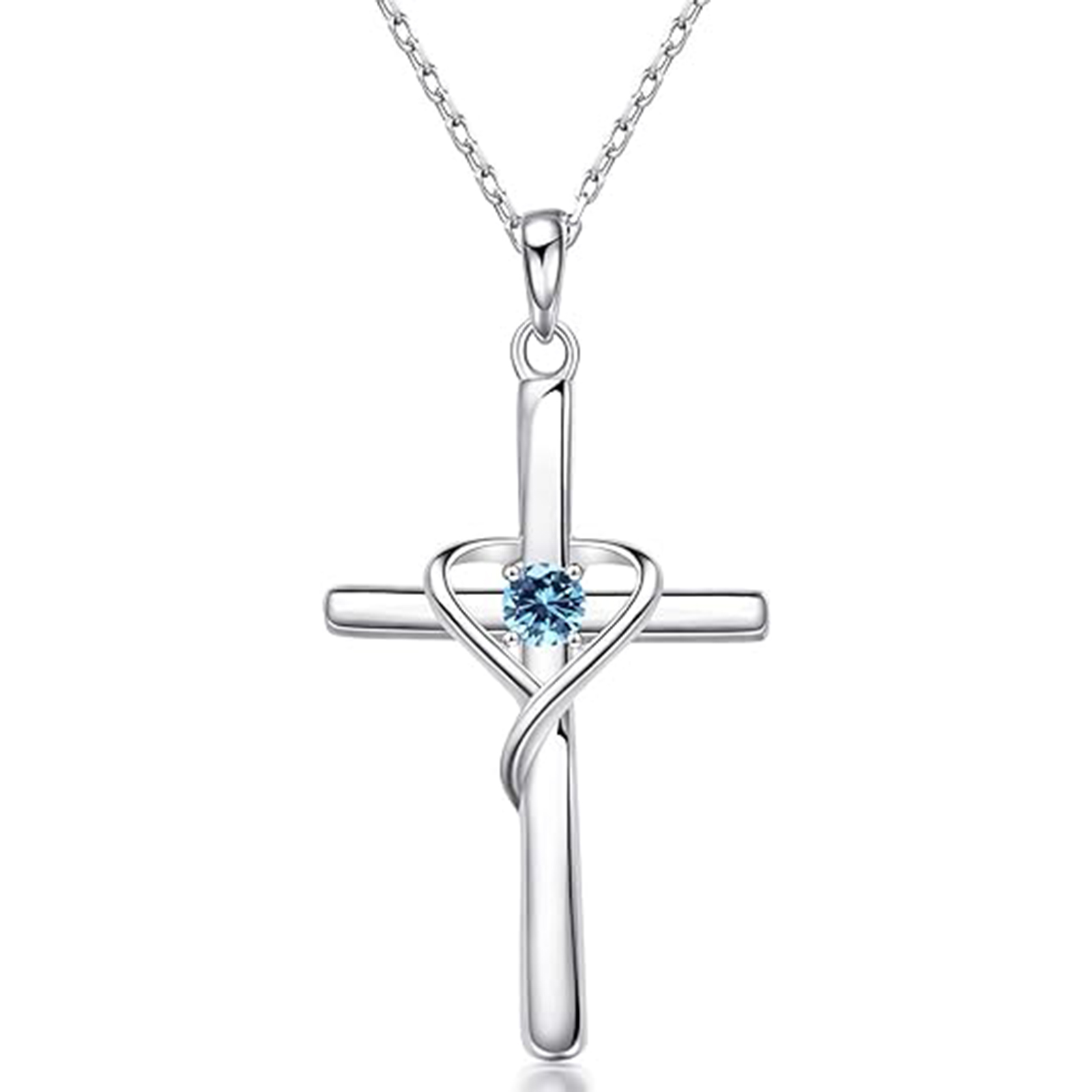March Birthstone 925 Sterling Silver Cross Birthstone Necklaces-Pisces Birthstone-Birthstone Jewelry