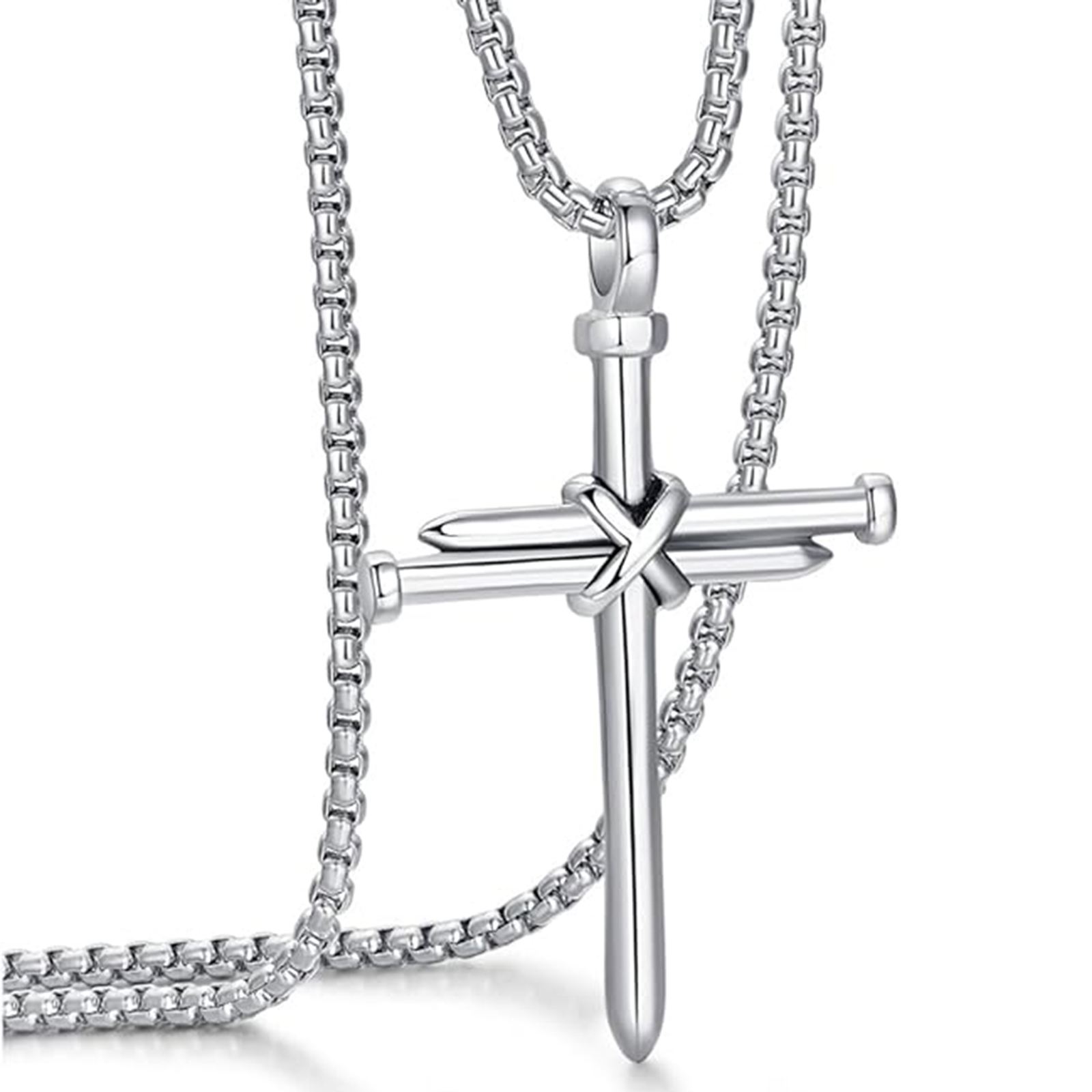 Men's Stainless Steel Nail Cross Pendant Necklace-Birthstone Jewelry