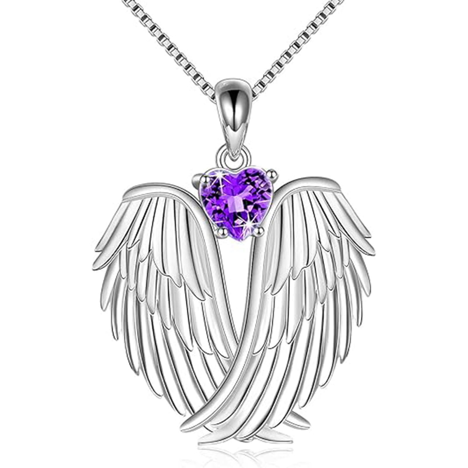 Feb Birthstone Angel Wings Necklace 925 Silver Xmas Gift Women