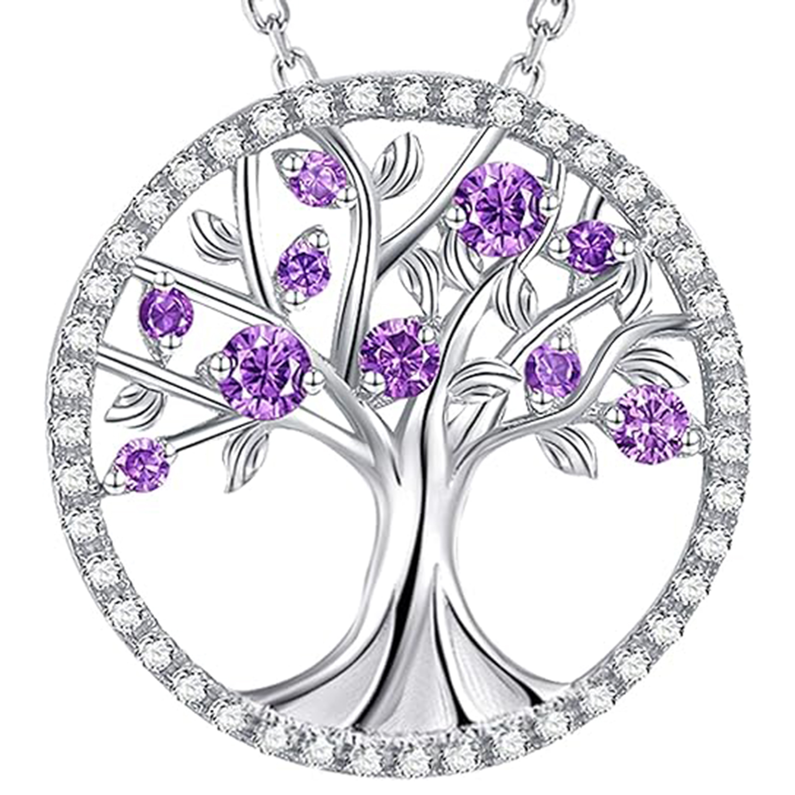 Tree of Life Necklace / 925 Sterling Silver February Birthstone