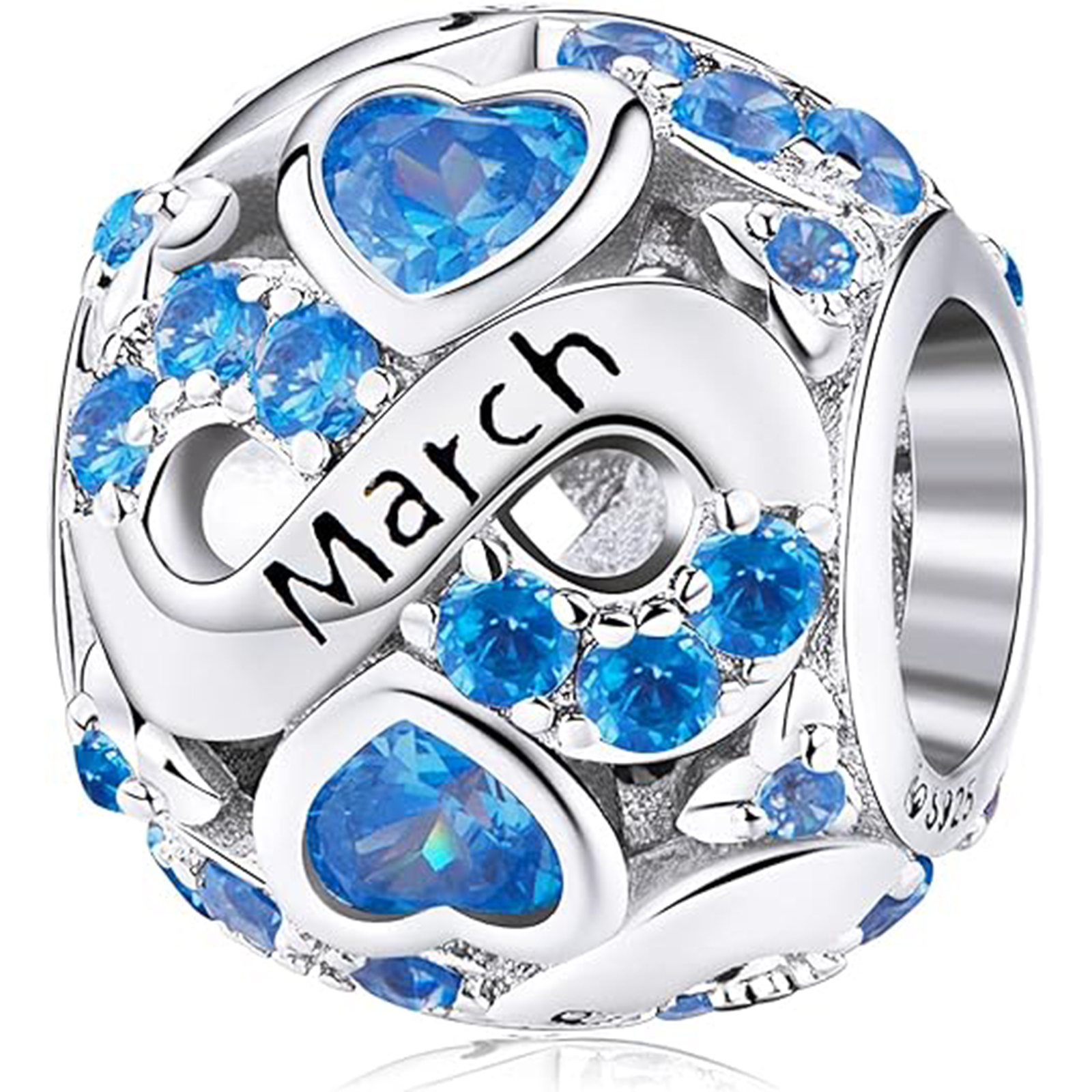 March Birthstone Birthstone Charm Jewelry Infinity Love Heart Charm Openwork Bead-Birthstone Jewelry