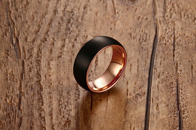 Men's Black Ring, 8MM Tungsten Ring Black Rose Gold-Birthstone Jewelry