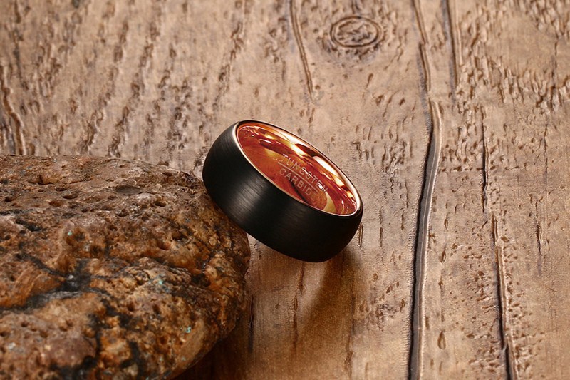 Men's Black Ring, 8MM Tungsten Ring Black Rose Gold-Birthstone Jewelry