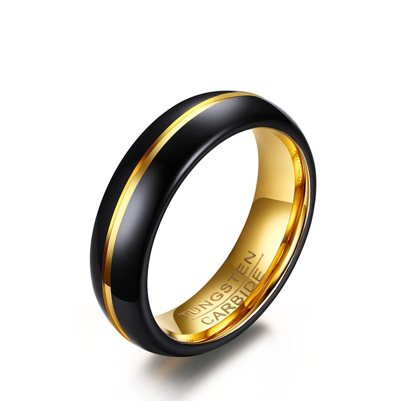 Men's Ring 6mm Tungsten Steel Black Gold Ring -Birthstone Jewelry