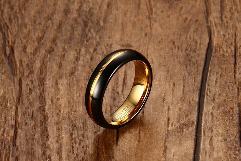 Men's Ring 6mm Tungsten Steel Black Gold Ring -Birthstone Jewelry