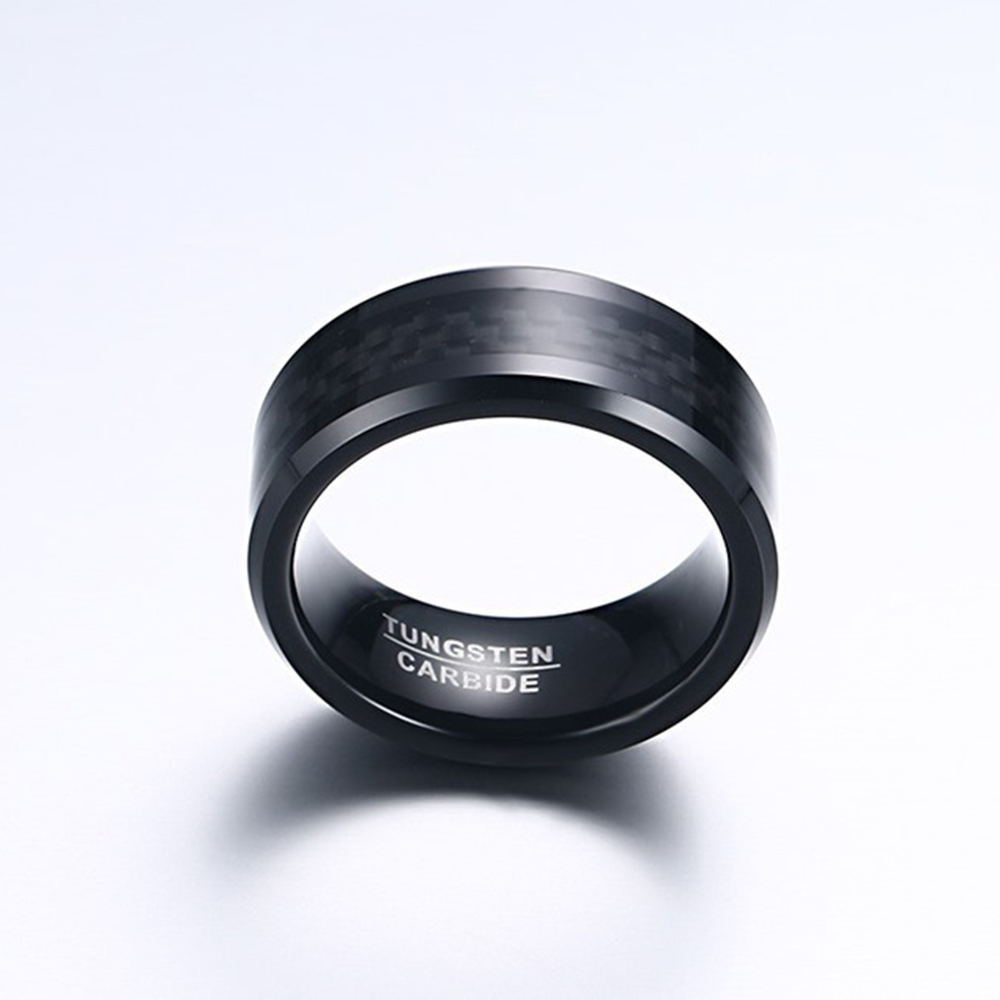 Men's Ring Carbon Fiber Tungsten Ring Black 8mm-Birthstone Jewelry