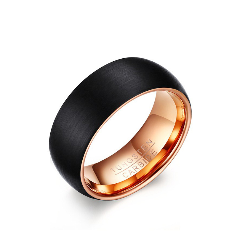 Men's Black Ring, 8MM Tungsten Ring Black Rose Gold-Birthstone Jewelry