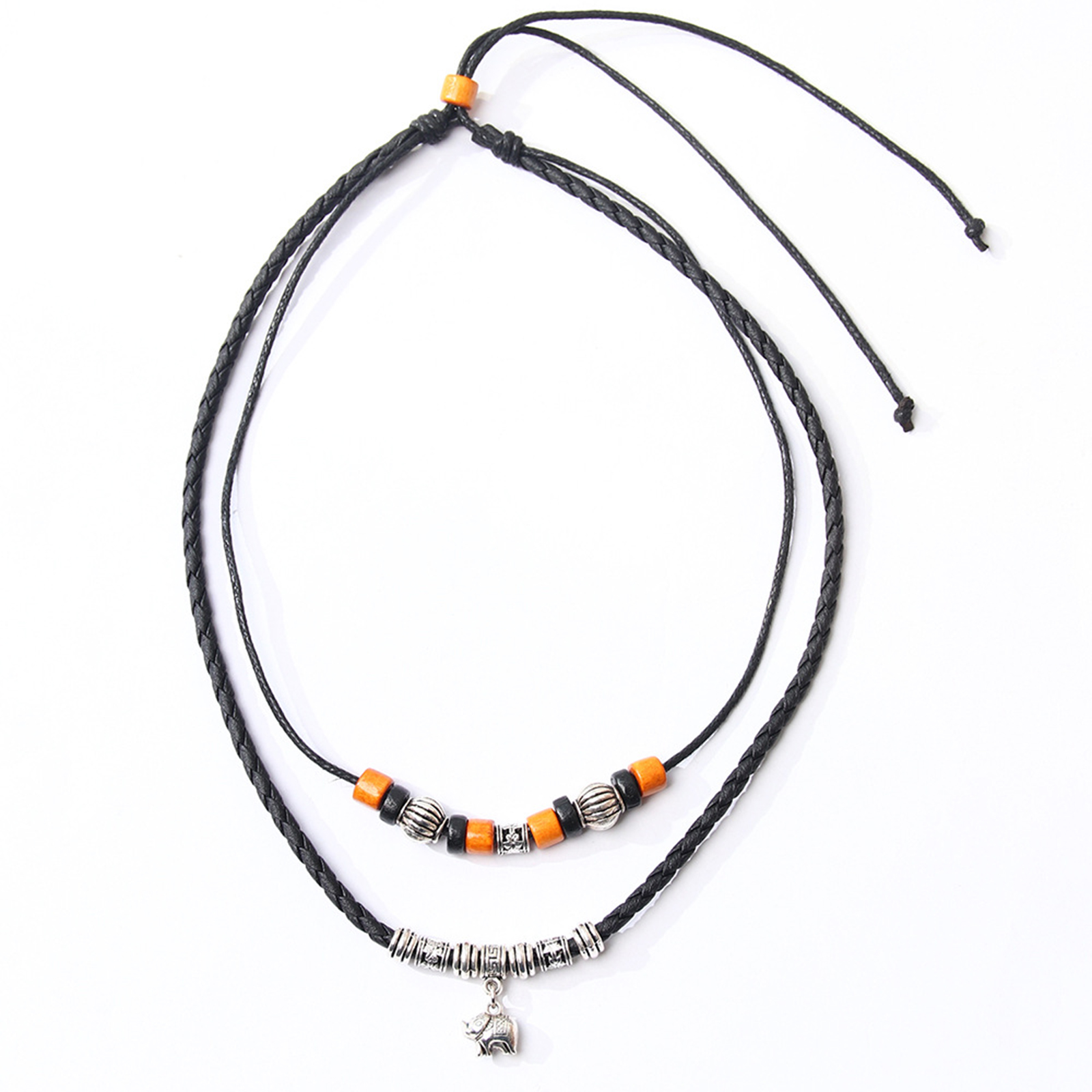 Leather Tribal Necklace with Cross Charm  and Teeth Pendant
