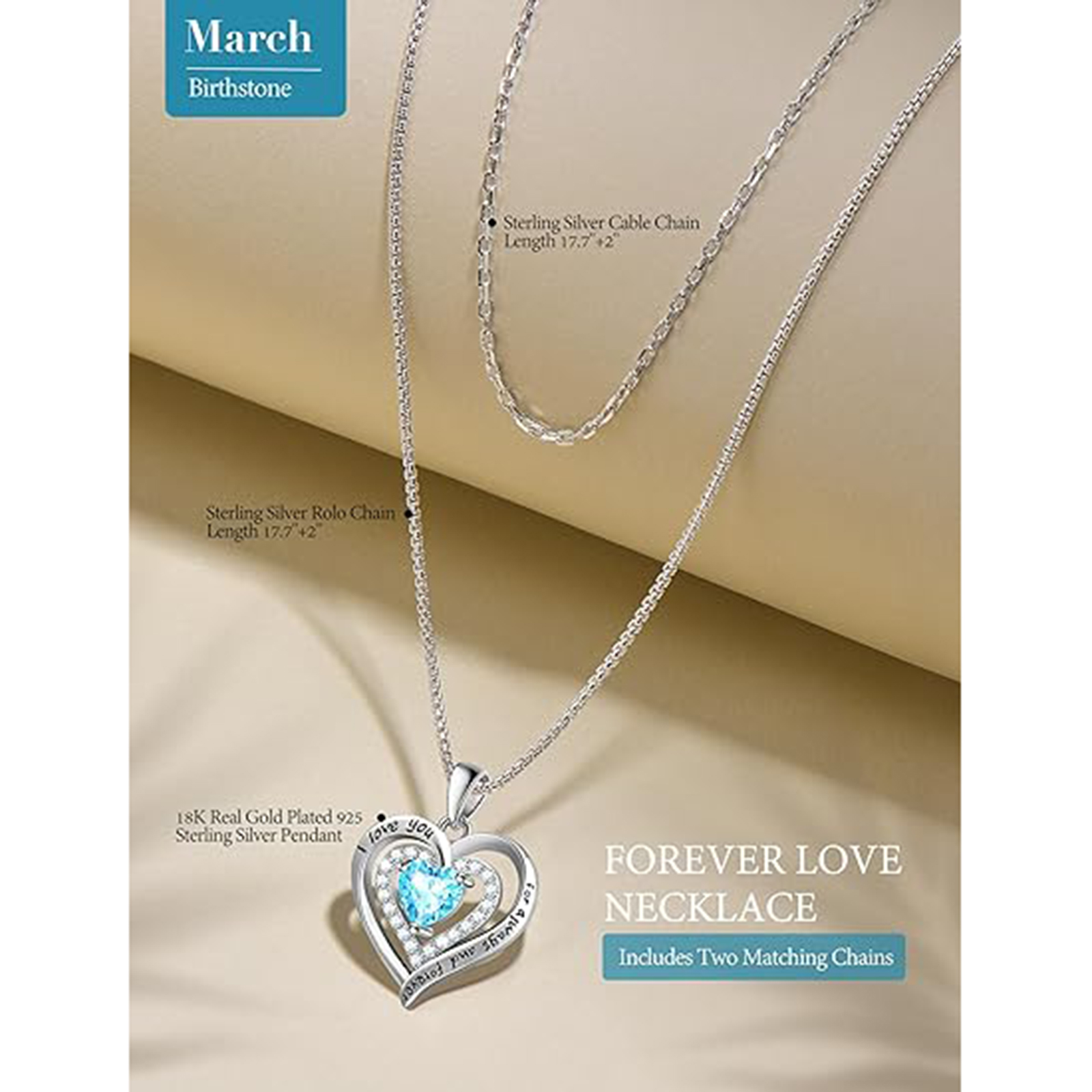 March Birthstone 925 Sterling Silver Birthstone Necklace